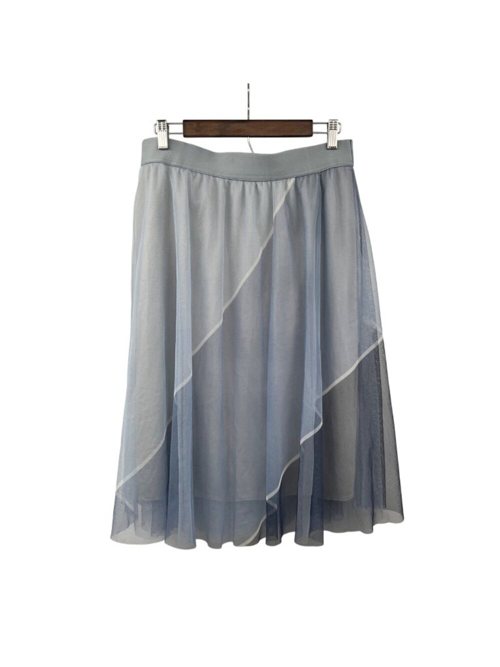 Metrowear A-Line Midi Skirt Mesh Overlay Pull On Blue/Gray Size Large